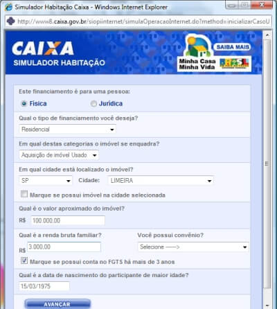 Simulador da Caixa