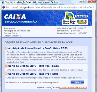 Simula&ccedil;&atilde;o de financiamento pela caixa