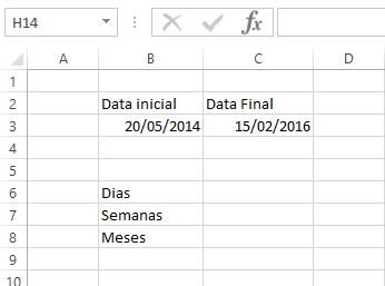 Diferença entre datas Excel
