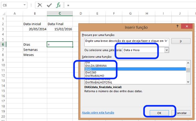 Como calcular datas no excel