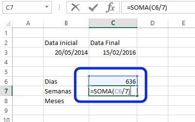 Diferença de semanas entre duas datas