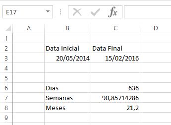 Diferença de datas no Excel