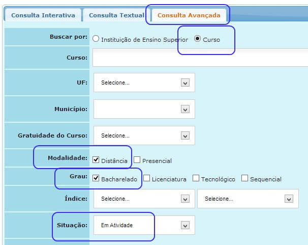 conslta de cursos no MEC bacharelado