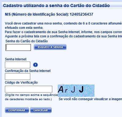 Cadastramento de senha de internet para acesso aos serviços online