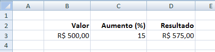 Calcular o percentual de aumento