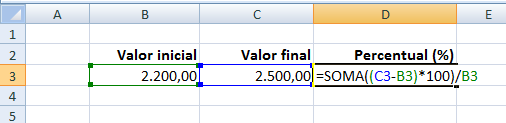 Calcular o percentual de diferença entre dois valores