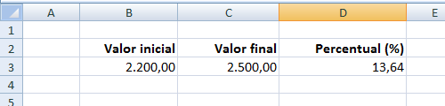 Calcular o percentual de diferença entre dois valores