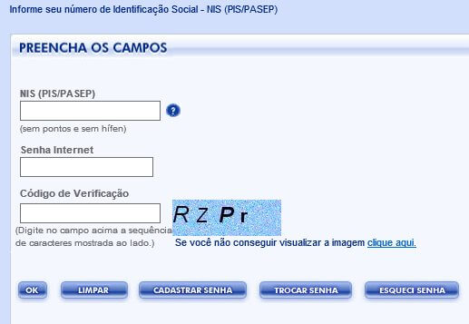 Tela inicial da página de serviços online da Caixa