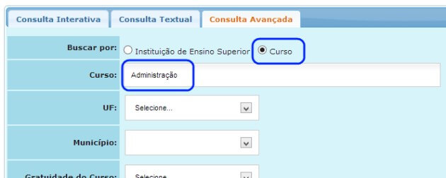 consulta de cursos no MEC