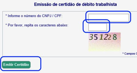 CPF CNPJ certidão trabalhista federal