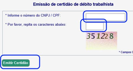 tela emissão débitos trabalhistas