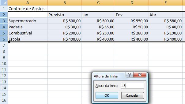 Alterar a largura de colunas e altura de linhas no Excel