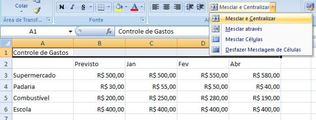 Mesclar e Centralizar no Microsoft Excel