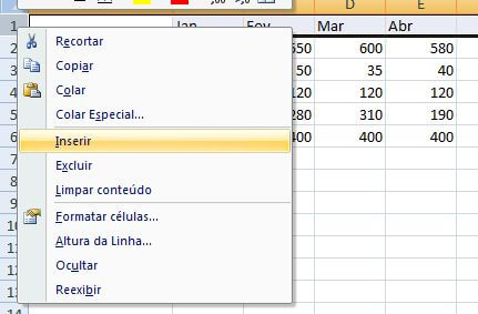 Inseirir linhas e colunas no Excel