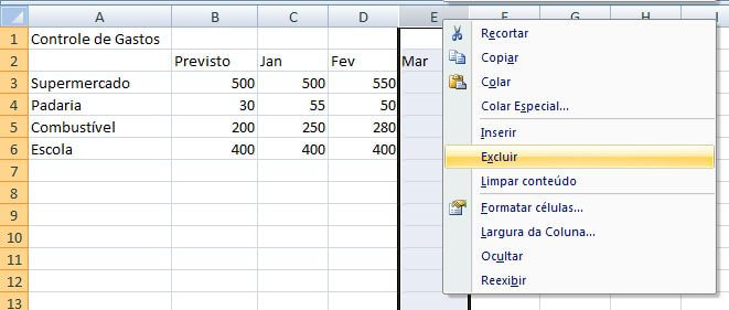 Excluir linhas e colunas no Excel