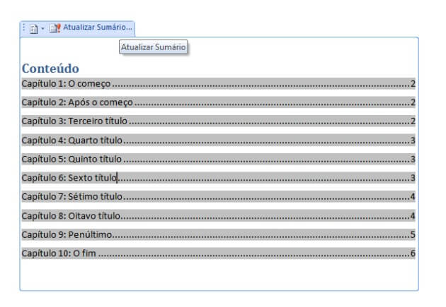 Atualizando um sumário no Word