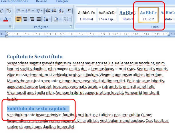 Inserir subtítulos no texto para atualização do sumário