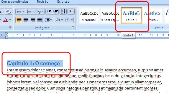 Formatando os títulos para a inclusão no sumário