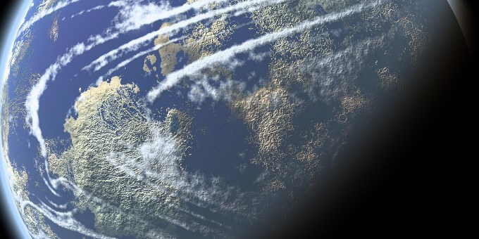Imagem aérea que mostra parte de um continente terrestre