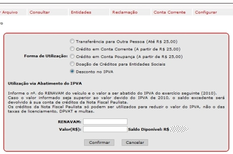 Nota Fiscal Paulista - Créditos no IPVA
