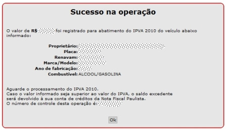 Nota Fiscal Paulista - Créditos no IPVA