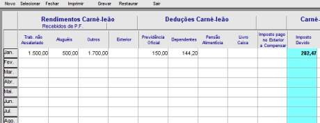 Cálculo Mensal do IR - Imposto de Renda - Carnê Leão