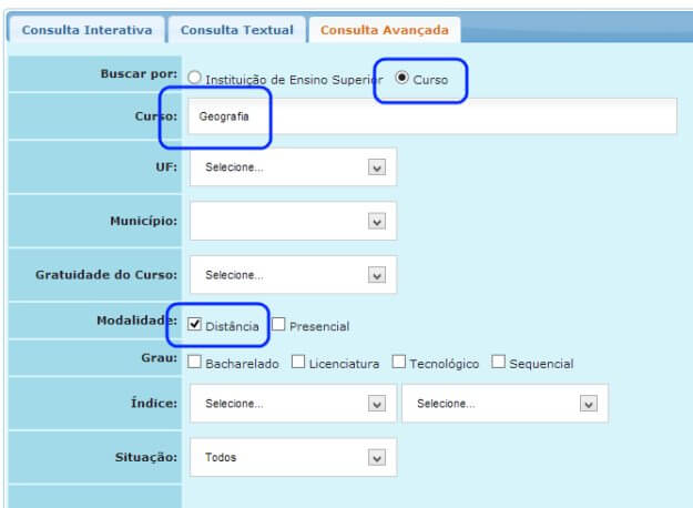 Tela de pesquisa melhores faculdades MEC