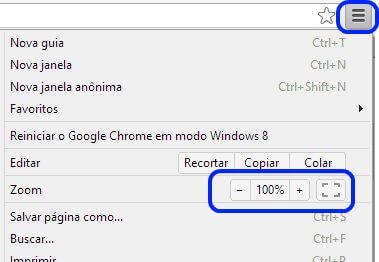 aumentar e diminuir zomm no chrome